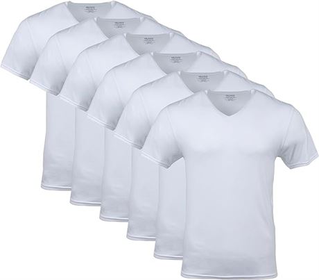 MED - Gildan mens Assorted standard V-neck T-shirts, White