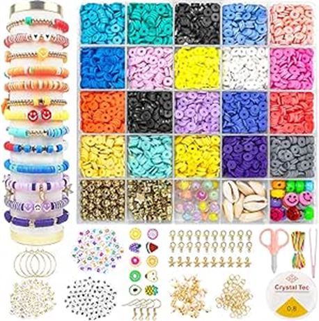 Clay Beads for Bracelet Making Kit, 19 Colors Flat Round Polymer Clay