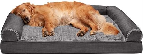 (X-Large), Furhaven XL Orthopedic Dog Bed Luxe Faux Fur & Performance Linen Sofa