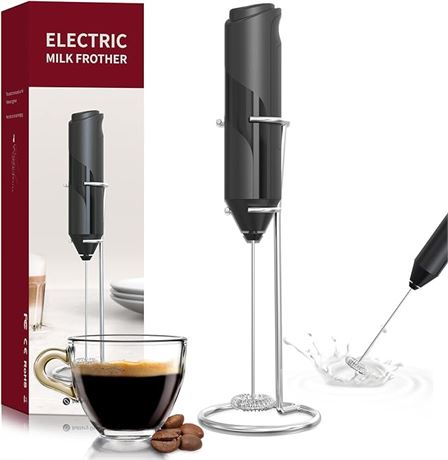 Qoosea Electric Milk Frother Handheld with Stainless Steel Stand Milk Frother