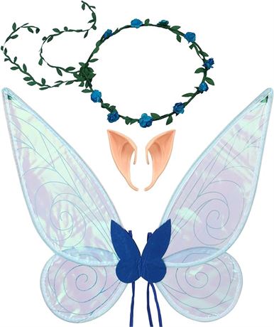 Borotu Fairy Costume, Pink Fairy Wings Flower Headband Elf Ears