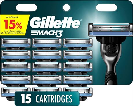 Gillette Mach3 Mens Razor Blade Refills, 15 Count, Designed for Sensitive Skin