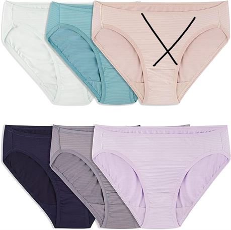 Size 11 Fruit of the Loom Womens Breathable Underwear, 6 Pack, Assorted