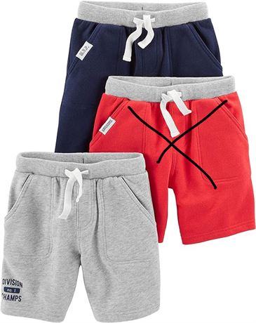 6-9M Simple Joys by Carter's Baby Boys' Multi-Pack Knit Shorts, Red/Grey/Navy