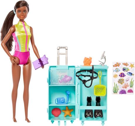 Barbie Marine Biologist Doll & 10+ Accessories, Mobile Lab Playset with Brunette