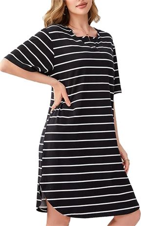 LRG - FENTENG Nightgown for Women Sleepwear Loose Short Sleeve Nightdress