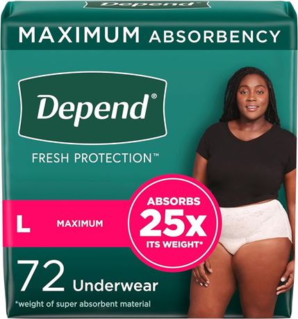 Depend Fresh Protection Adult Incontinence Underwear for Women Large, 72 Counts