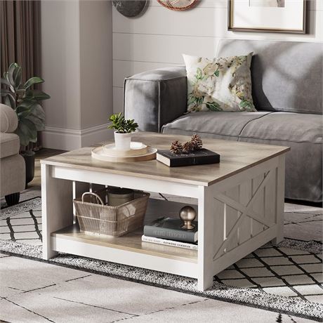 YITAHOME Coffee Table with Storage,Square Wood Modern Rustic Coffe Table