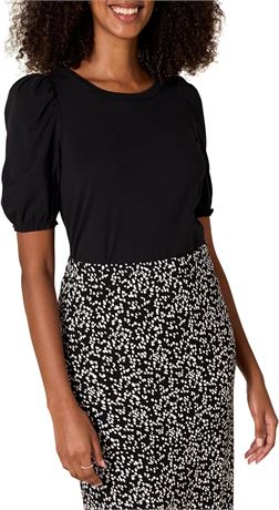 XL -  Essentials Women's Classic-Fit Puff Short-Sleeve Crewneck T-Shirt, Black