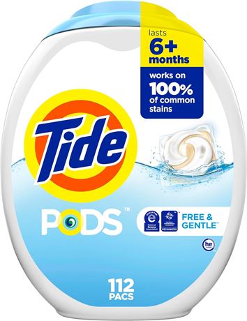 Tide PODS Free and Gentle Laundry Detergent Soap Pacs, 112 ct