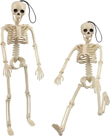 MEMOVAN 16" Halloween Skeleton 2pcs Full Body Posable Halloween Skeletons
