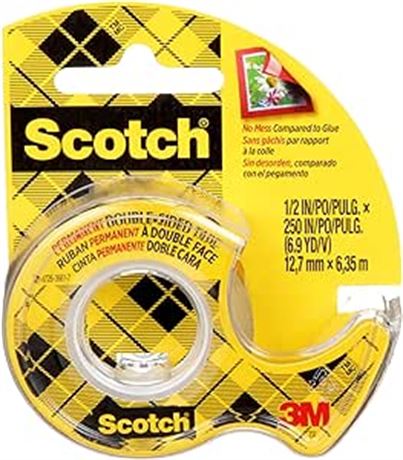 Scotch Tape Double Sided Tape, 12.7mm Wide x 6.3m, 1 Roll