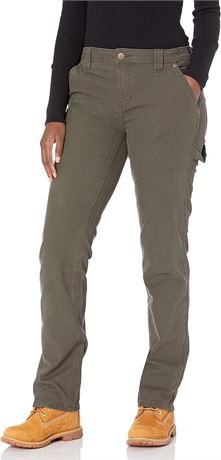 US 6 Dickies Womens Relaxed Straight Carpenter Duck Pant, Rinsed Moss Green