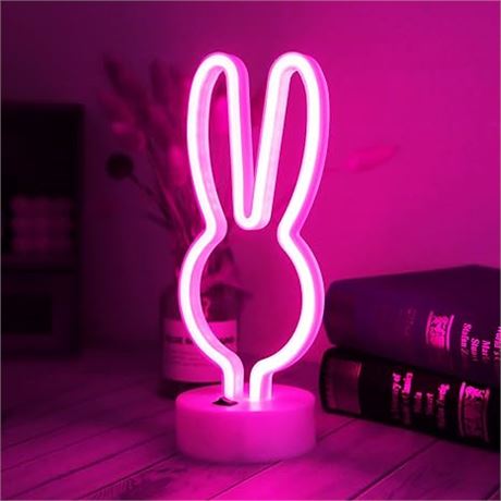 Neon Signs Rabbit Lights, Creative Bunny Neon Lights with Base Battery