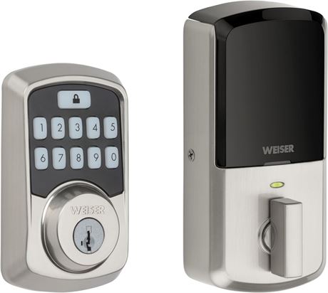 Weiser Aura Satin Nickel Bluetooth Door Lock, Remote Sharing Compatible