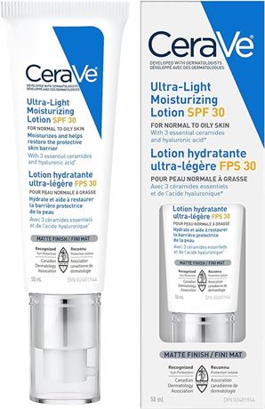 50ml CeraVe Ultra-light Face Moisturizer with SPF 30. Hyaluronic Acid