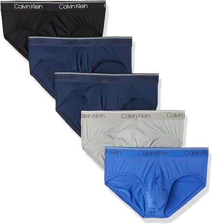 LRG - Calvin Klein Men's Micro Stretch 5-Pack Hip Brief, 2 Blue Shadow, Black