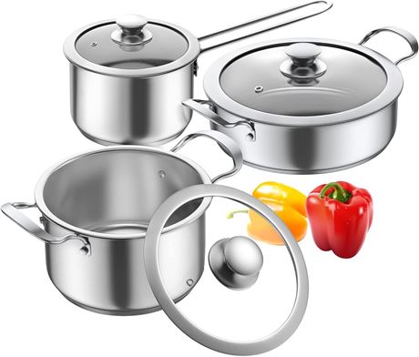Stainless Steel Cookware Set, 6 Piece Nonstick Kitchen Induction Cookware