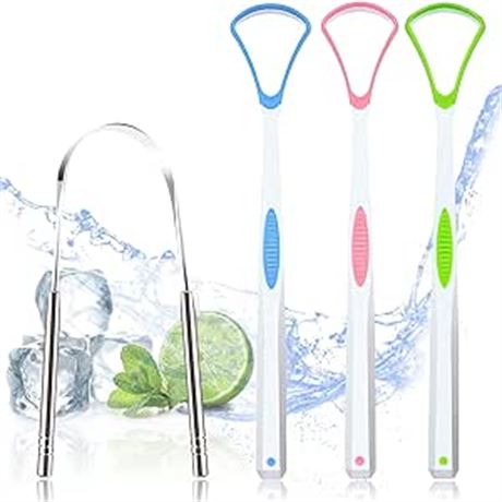 4PCS Tongue Scraper, Stainless Steel Tongue Cleaners