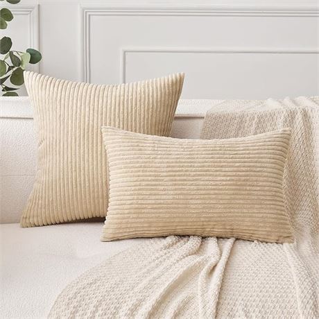 26x26" MIULEE Pack of 2 Corduroy Soft Solid Decorative Square Throw Pillow Cover