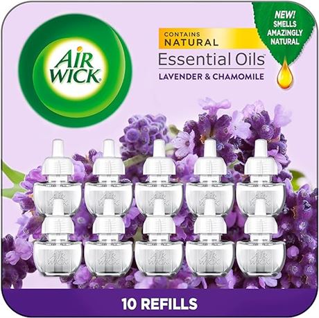 0.67 Fl Oz (Pack of 10) Airwick Plug in Scented Oil Refills, Lavender and Cham.