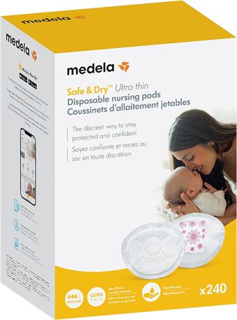 Medela Safe & Dry Ultra Thin Disposable Nursing Pads, 240 Count, White