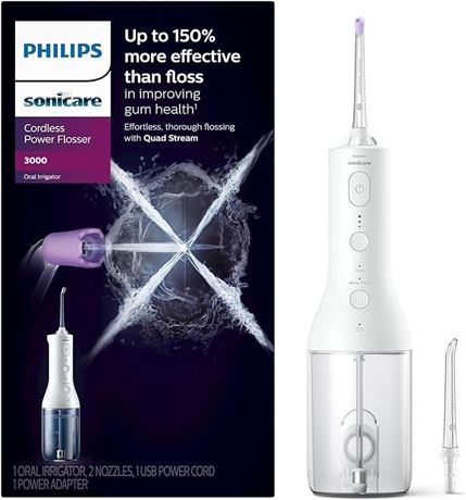 Philips Sonicare Power Flosser 3000 Cordless, Oral Irrigator, White