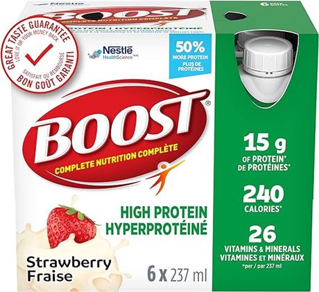 6x237ml BOOST 15 g High Protein Meal Replacement Drink, Strawberry