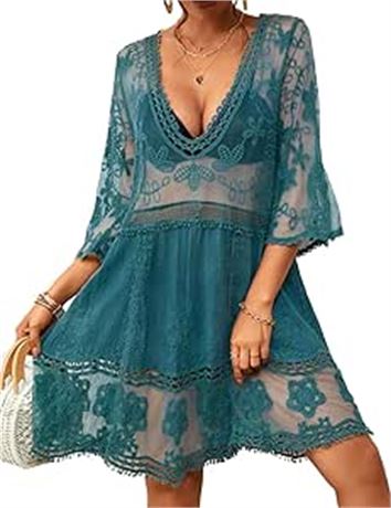 O/S Bsubseach Women Contrast Lace Bathing Suit Cover Up V Neck Bikini Swimsuit