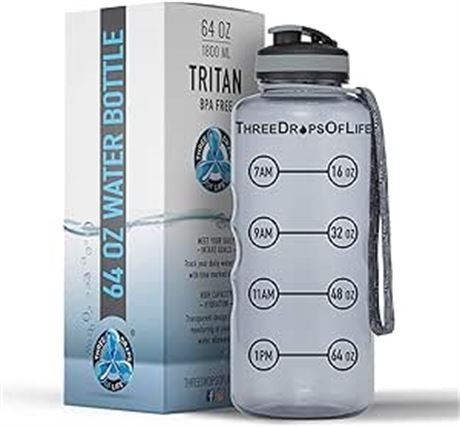 64oz Hydration Tracking Large Sports Water Bottle The Largest Three Drops