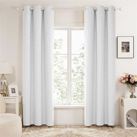 Deconovo Silver Diamond Foil Print Blackout Thermal Insulated Curtains 2 Panels,