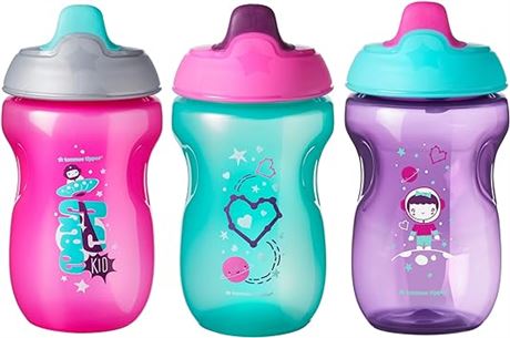 Tommee Tippee Non-Spill Toddler Sippee Cup, 9+ Months, 10 Oz, 3 Count, Girl