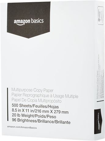 AmazonBasics Multipurpose Copy Printer Paper - 96 Bright White, 8.5 x 11 Inches