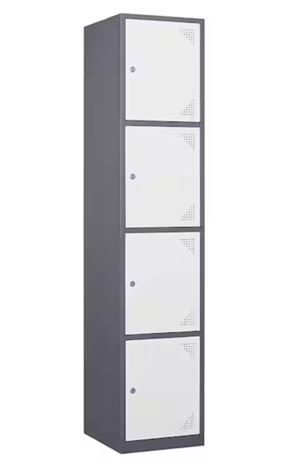 4-Tier Metal Locker Cabinet w/ Doors and Keys for Employees Gray White School