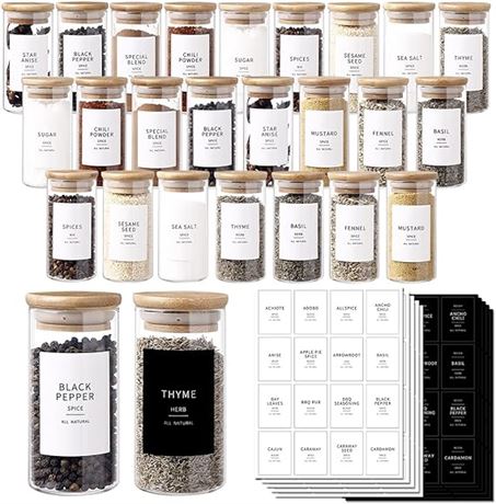 CZZGSM 24 Pcs Glass Spice Jars With 296 Spice Labels
