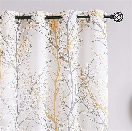 50" x 63" Branch Print Semi-Sheer Curtains for Living Room