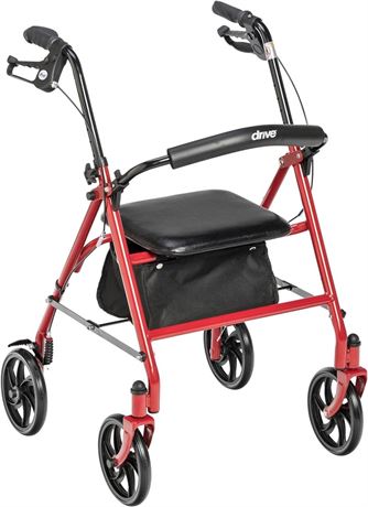 Drive Medical 4 Wheel Rollator, Red, 1 Each 1 count