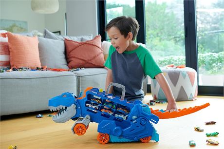 Hot Wheels City Toy Car Track Set Ultimate T-Rex Transporter, Dinosaur Hauler