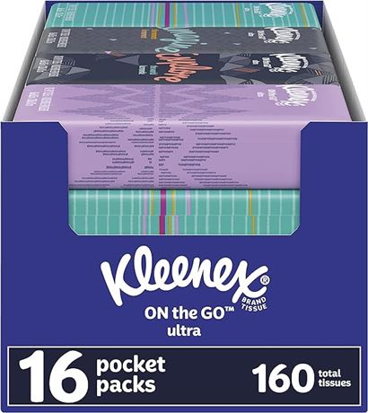 Kleenex On-The-Go Facial Tissues, 16 Travel Packs, 10 Tissues per Pack (160 Tota