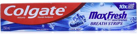 Colgate MaxFresh Toothpaste with Breath Strips, Cool Mint, 150 Milliliters