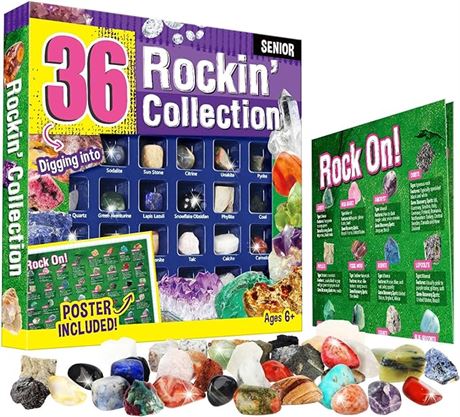 Byncceh Rock & Mineral Collection - Rock Collection Box for Kids, 36 Gemstones