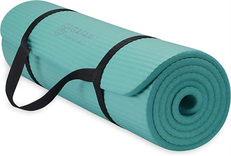 72"L x 24"W x 2/5 In Thick  Gaiam Essentials Thick Yoga Mat with Easy-Cinch Teal