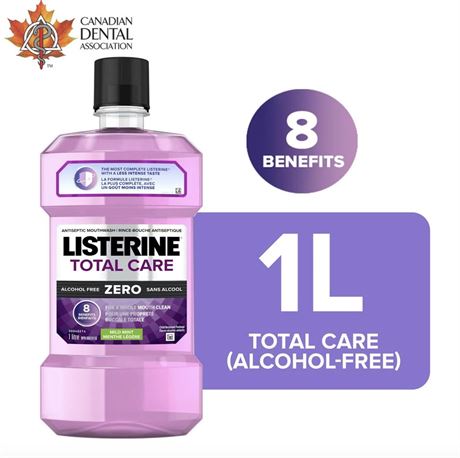 1L Listerine Total Care Zero Mild Mint Antiseptic Mouthwash, Alcohol Free