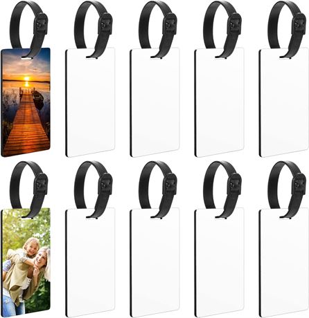 10pcs Sublimation Blanks Luggage Tags with Strap, White Blank Backpack Travel