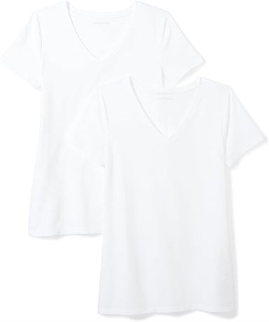 MED - Essentials Women's 2-Pack Classic-Fit Short-Sleeve V-Neck T-Shirt