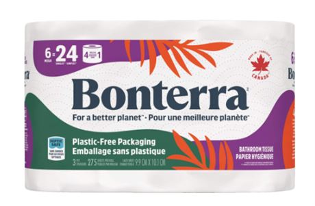 Bonterra™ Quadruple Roll Toilet Paper, 3-ply Tissue, 6-pk