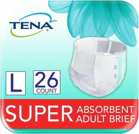 LARGE WAIST Tena Adjustable Incontinence Briefs, Super Absorbency, 26 Count