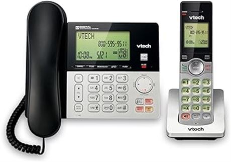 VTech CS6949 DECT 6.0 Corded/Cordless Telephone System, Black/Silver