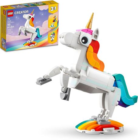 LEGO Creator 3 in 1 Magical Unicorn Toy, Transforms from Unicorn to Seahorse to