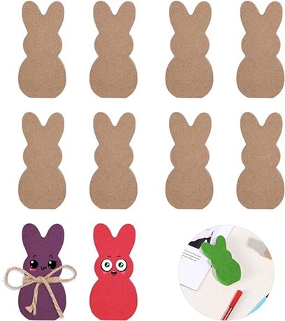 10Pcs Wooden Bunny to Paint, Unfinished Wood Bunny with a Rope Diy Wooden Easter